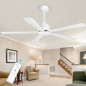 lot 342076 image: 52 Inch 5 Blade Ceiling Fans without Light and Remote Control, Quiet Reversible DC Motor, 6-Speed, Industrial Ceiling Fan for Home Kitchen (White)