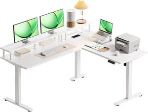 lot 342083 image: Retails for $180 AODK Electric L-Shaped Standing Desk, 59 Inch Height Adjustable Office Desk with Monitor Stand, Sit-Stand Desk with Power Outlets, Large Lift Table for Home, Office, Workstation, White
