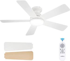 lot 342088 image: addlon Ceiling Fans with Lights, 42 Inch Low Profile Ceiling Fan with Light And Remote Control, Flush Mount, Reversible, 3CCT, Dimmable, Quiet, White Small Ceiling Fan for Bedroom IndoorOutdoor Use