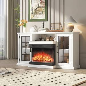 lot 342089 image: Retails for $260 Fireplace TV Stand, 59 TV Stand with 24 Fireplace, Electric Fireplace Heater, Entertainment Center with Frame and LED Light Colors, TV Console Cabinet (Brown)