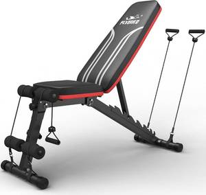 lot 442023 image: Retails for $110 FLYBIRD Foldable Weight Bench with Resistance Bands, 8 Backrests Fast Adjustable FID for Home Gym Full Body Workout, Easy to Storage for Small Apartment