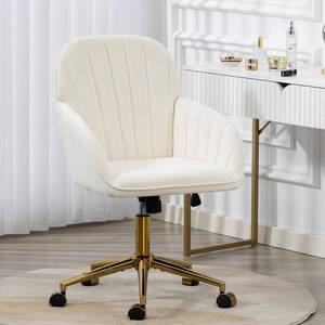 lot 442024 image: Home Office Chair, Velvet Modern Makeup Vanity Chair with Gold Base and Wheels, Height Adjustable Swivel Desk Chair for Living Room Bedroom Study Room, Beige