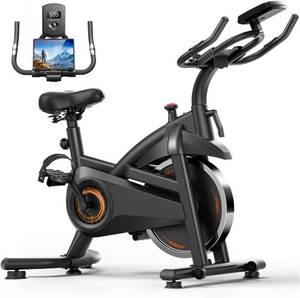 lot 442029 image: Retails for $120 CURSOR FITNESS Exercise Bike, Brake Pad Stationary Bike for Home with Exclusive App, Stationary Bikes for Home with 300 lb Weight, Indoor Cycling Spin Bike Workout Bike with Extra Comfort Seat