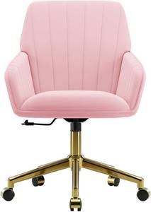 lot 442033 image: YITAI Velvet Office Desk Armchairs with Gold Base and Wheels,Modern Height Adjustable 360 Degree Swivel Upholstered Vanity Chairs for LivingRoom BedroomStudy,Pink
