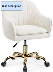 lot 142162 image: Vanity Chair with Wheels, Comfy Home Office Desk Chairs Adjustable Modern Velvet Makeup Vanity Chairs for Bedroom Living Room-Beige