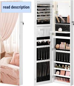 lot 342078 image: Retails for $130 SONGMICS 55 Inches Tall Spacious Jewelry Cabinet, Jewelry Armoire with Light-Up Interior Mirror, Wall or Door Mounted Jewelry Storage Organizer, Lockable, Gift Idea, Cloud White UJJC032W01