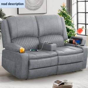 lot 242097 image: Retails for $630 Yolsali Loveseat Recliner Sofa, Manual Reclining Loveseat with Removable Armrest, PU Leather Double Recliner for RV with 2-Tier Cushions, USB Charging Ports, Cup Holders - Gray PU