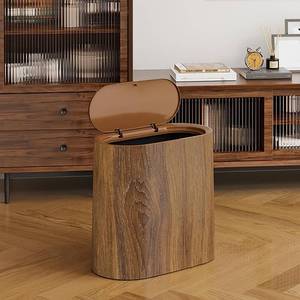 lot 152075 image: Bathroom Garbage Can with Lid,Plastic Narrow Kitchen Trash Can,Plastic Wood Grain Finish Pattern Trashcans with Press Type Lid,Hand-Press Lids Mechanism,Durable and Space-Efficient Design (Brown)