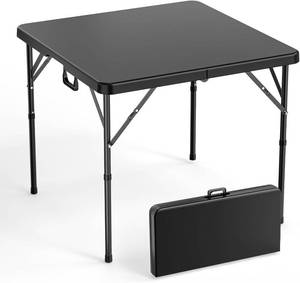 lot 152084 image: VINGLI 36 Fold in Half Square Table, Bi-Folding Commercial Portable Plastic Dining Table for Kitchen Outdoor Party Wedding Event, Black