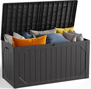 lot 452056 image: Outdoor Storage Box, Waterproof Resin Deck Box Organizer for Patio Cushion Storage, Lockable Outside Container for Garden Tools