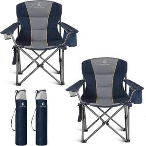 lot 152105 image: Retails for $120 ALPHA CAMP Oversized Folding Camping Chair, Heavy Duty Portable Lawn Chairs with Cooler Bag, Side Pocket & Cup Holder, Folding Chairs for Outside Support 450 LBS
