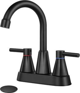 lot 251531 image: 4 inches Bathroom Faucet for 3 Hole,2-Handle Bathroom Sink Faucets with Pop Up Drain (Matte Black)