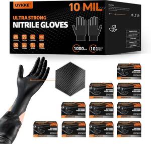 lot 251532 image: Retails for $150 HEAVY DUTY 10 Mil Nitrile Gloves Disposable Rubber Cooking Gloves Industrial Raised Diamond Texture,Latex Free 1000PCs