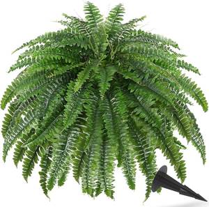 lot 251538 image: 50 Artificial Ferns for Outdoors with 96 Fronds & Ground Spike, Realistic Faux Ferns, Artificial Boston Ferns Artificial Plants Large Faux Plants for Porch Garden Home Office Decor