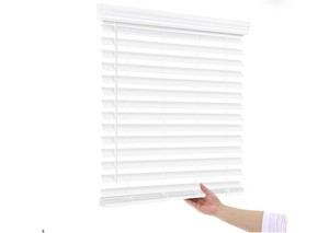 lot 251539 image: Cordless Faux Wood Blind - AOSKY 2 Inch Wood Blinds for Living Room, Pet Safe Window Shades for Bedroom & Bathroom, Easy to Install, White, 34 W x 72 H