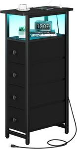 lot 251554 image: Yoobure LED Narrow Nightstand with Charging Station - Slim Dresser for Bedroom Narrow Side Table Storage Cabinet, Small Dressers Chest of Drawers, Tall Skinny Night Stand End Table for Small Spaces