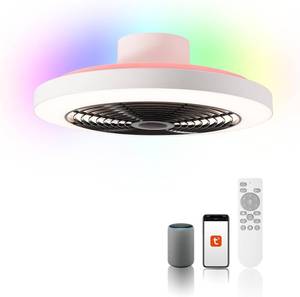 lot 351679 image: Retails for $130 Orison Smart Bladeless Low Profile Ceiling Fan with LED-RGB Ambient Lighting Compatible with AlexaGoogle AssistantApp Control, 6-Speed Color Change, Quiet Operation with Remote &App,19.7 (Black)