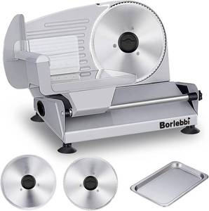 lot 351686 image: Meat Slicer, 200W Electric Food Slicer with 2 Removable 7.5 Stainless Steel Blades and Stainless Steel Tray, Child Lock Protection, Adjustable Thickness, Food Slicer Machine for Meat Cheese Bread