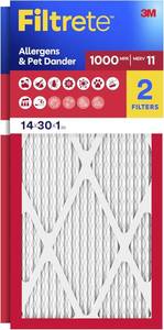 lot 351700 image: Filtrete 14x30x1 Air Filter, MERV 11, MPR 1000, Allergens & Pet Dander, 3-Month AC and Furnace Filters, Cleaner Air, Reliable Airflow, 2 HVAC Filters (Actual Size 13.68 x 29.68 x 0.81 in)
