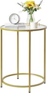 lot 351702 image: YMYNY Round End Table, Tempered Glass Sofa Side Table, Gold Coffee Table for Office Bedroom Living Room, Metal Frame, Modern Decor, 19.7D18.5D25.6H, UHGD020G