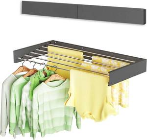 lot 351704 image: Vikaqi Wall Mounted Clothes Drying Rack 40, Foldable Wall Mount Laundry Rack Folding Indoor, Drying Rack Clothing Collapsible, Hidden Space Saver with Wall Template, 6 Rods, Black