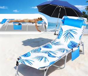 lot 351723 image: Luxfero 3-in-1 Beach Lounge Chair with Umbrella, Sun Tanning Chair with Face Hole&5-Position Recliner, Folding Lounge Chair Outdoor Lay Flat, Max 350lbs,Portable Tanning Chair with Pillow&Pocket-White