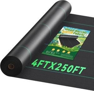 lot 351728 image: Domusensus 4ftx250ft Weed Barrier Landscape Fabric Heavy Duty 3.2oz, Woven Geotextile Weed Blocker Landscaping Fabric, Ground Cover Weed Control Mat, Commercial Weed Cloth Garden Bed Liner