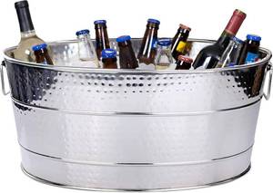 lot 452068 image: BREKX Aspen Heavy-Duty Oval Stainless Steel Drink Cooler for Parties - Metal Large Ice Bucket for Drinks, 25-Quart (30-Bottle) Large Cooler Ice Container for Parties