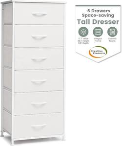 lot 452074 image: Crestlive Products Tall Dresser for Bedroom Vertical Storage Tower - Sturdy Steel Frame, Wood Top, Easy Pull Fabric Bins, Handles - Organizer Unit for Hallway, Entryway, Closets - 6 Drawers (White)