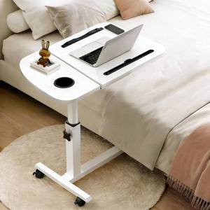 lot 452077 image: Laptop Table for Couch,Height Adjustable Moving Desk with Wheels & Overbed Table,Mobile Rolling Computer Cart with Cup Holder,Bedside Cart as Hospital Bed Tables for Home Use Eat 23.4 W x 15.6 D)
