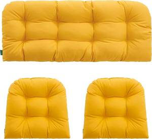 lot 452080 image: OutdoorIndoor All Weather Tufted Wicker Chair Cushions of 3 Pieces, 1 Loveseat and 2 U-Shape Waterproof Cushions for Patio Furniture,Wicker Loveseat,Bench-Yellow