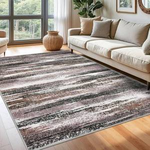 lot 452084 image: Lansny Modern Abstract 6x9 Machine Washable Living Room Rug Non-Slip Soft Bedroom Area Rug Dark Light Brown White Ultra Thin Print Faux Wool Floor Carpet Throw Rugs for Dining Room Indoor Office