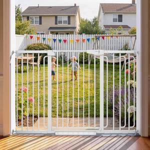 lot 452089 image: Retails for $130 Cumbor 36 Extra Tall Baby Gate for Stairs, 30.4-56.8 Extra Wide Dog Gate Indoor, Dual Lock & Self-Closing Child Gate for Doorways, Hallways & Large Opening, Safety Baby Proofing for the House, White