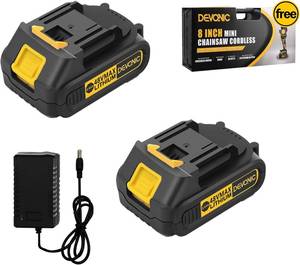 lot 452097 image: DEVONIC 2 Pack 2.0Ah Batteries & Charger Replacement for DEVONIC Power Tools, Compatible with 8 Inch Brushless Mini Chainsaw