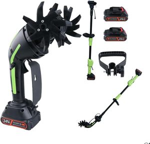 lot 452102 image: 24V Cordless Tiller Cultivator, 4-Inch Tilling Width and Depth, Handheld with Extension Rod, 235 RPM Electric Garden Tiller, Lightweight 1.2kg Body, 2   1.5Ah Batteries & Charger (24V-Green)