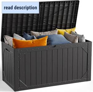 lot 152053 image: Outdoor Storage Box, Waterproof Resin Deck Box Organizer for Patio Cushion Storage, Lockable Outside Container for Garden Tools