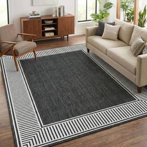 lot 191719 image: Retails for $130 Garvee Large Washable Rug 10x13 Modern Bordered Bedroom Rug Ultra-Soft Non Slip Low Pile Floor Cover Non-Shedding Stain-Resistant Foldable Accent Rugs for Living Room Nursery Kids Room Office Black