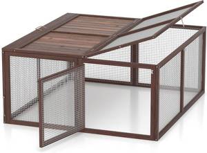 lot 191727 image: GOJOOASIS Wooden Chicken Coop Pen Folding Rabbit Run Portable Chicken Cages for Outside Chicken Enclosure Outdoor Duck Coop with 2 Accesses & Ventilating Wire for Garden Backyard (Carbonized Wood)