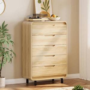 lot 291624 image: Retails for $191 Garvee 5 Drawers Dresser for Bedroom, 48 Tall Modern Wooden Clothes Dresser with Large Wood Storage, Chest of Drawers for Living Room, Hallway, Natural