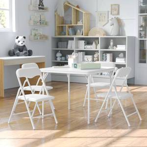 lot 291625 image: Flash Furniture Mindy Kids 5-Piece Folding Square Table and Chairs Set for Daycare and Classrooms, Childrens Activity Table and Chairs Set, White