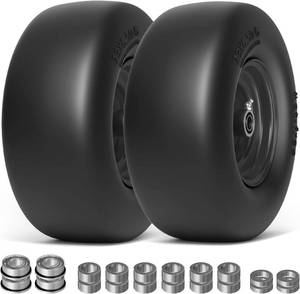 lot 291626 image: RONPOW 13x6.50-6 Lawn Mower Flat Free Tires and Wheels, 13x6.5-6 Heavy Duty Solid Front Tire for Zero Turn Mowers, 500Lbs Load, Universal 34, 58 and 12 Bearings, 5.51-7.91 Hub, 2Pack Black