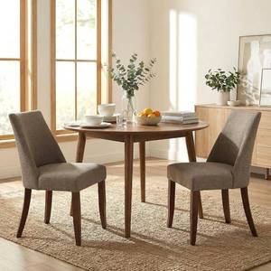 lot 291632 image: Retails for $150 Wooden Dining Chairs Set of 2, Upholstered Farmhouse Fabric Dining Room Chair, Mid Century Kitchen Chair for Restaurant & Cafe, Brown