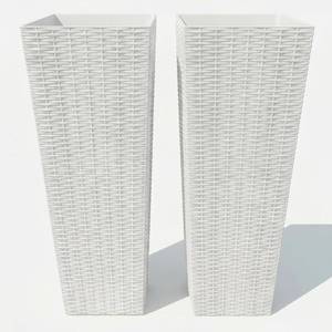 lot 291633 image: GAOMON Tall Planters for Outdoor Plants Set of 2, 23.62 Inch Wicker Textured Plastic Flower Pots with Drainage Holes, Modern Square Planters for Patio, Porch, Balcony, Garden, White