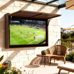 lot 291637 image: Retails for $200 Outdoor TV Enclosure, Fit for 32-55 Inch TV, Solid Wood Wall-Mounted TV Cabinet with Dual-Arm Steel Bracket, Includes 600D TV Cover, Walnut Color
