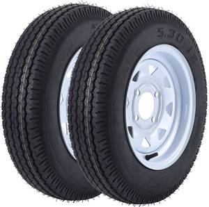 lot 291640 image: 2 Pack 5.30-12 5.30x12 530-12 5.30-12 Trailer Tires with 12 Rims, 4 Lug on 4, Load Range C, 6PR, 4 Lug Tire