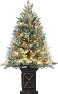 lot 291646 image: 3 Ft Pre-Lit Christmas Tree, Artificial Christmas Trees with X Brown Base, Xmas Trees with 78 Led Lights, Christmas Decoration for Home, Office, Easy Assembly