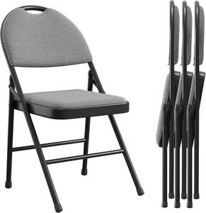 lot 291648 image: Retails for $124 Garvee Folding Chair 4-Piece Set, Metal Folding Chair with Non-Slip Foot Pads, Chair with Cotton Linen Seat and Metal Support, for Indoor and Outdoor, Room, Restaurant, Black