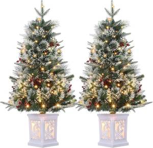 lot 291652 image: 3 Ft Pre-Lit Christmas Tree, Artificial Christmas Trees with Lighting, Xmas Trees with 78 Led Lights, Christmas Decoration for Home, Office, Easy Assembly