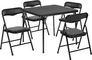 lot 291654 image: Flash Furniture Mindy Kids 5-Piece Folding Table and Chairs Set for Daycare and Classrooms, Childrens Activity Table and Chairs Set, Black