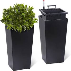 lot 391674 image: Garvee 22.5 Tall Planters Set of 2, Outdoor Indoor Black Planter Pots, High Front Porch Planter Pots with Drainage Holes Water Level Monitor Inner Bucket,Black